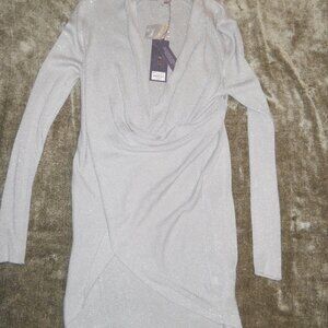NWT ~ Jennifer Lopez Criss-Cross Front Sweater ~ Silver Metallic ~ SZ S